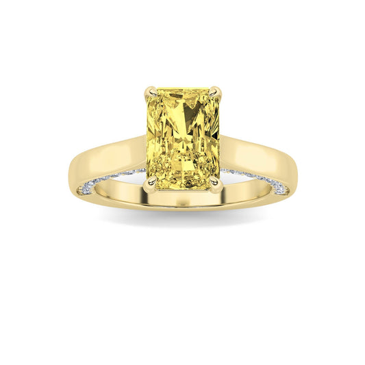2CTW Radiant Yellow Lab-Grown Diamond Prong Accented Bridge Shank Engagement Ring 43 Stones