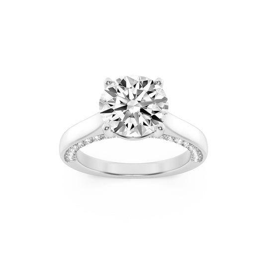 2CTW Round Lab-Grown Diamond Prong Accented Bridge Shank Engagement Ring 43 Stones