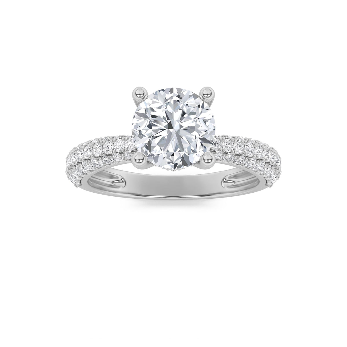 2CTW Round Lab-Grown Diamond Prong Three Row Micro Pave Engagement Ring 79 Stones