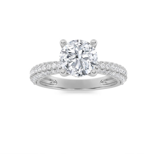 2CTW Round Lab-Grown Diamond Prong Three Row Micro Pave Engagement Ring 79 Stones
