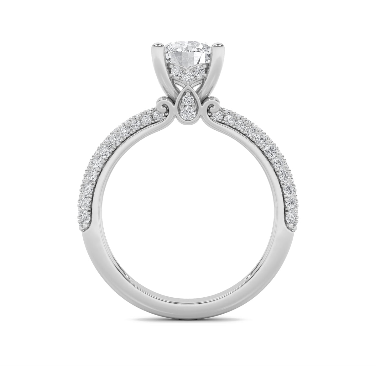 2CTW Round Lab-Grown Diamond Prong Three Row Micro Pave Engagement Ring 79 Stones
