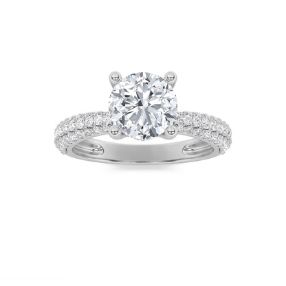 2CTW Round Lab-Grown Diamond Prong Three Row Micro Pave Engagement Ring 79 Stones