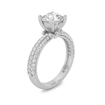 2CTW Round Lab-Grown Diamond Prong Three Row Micro Pave Engagement Ring 79 Stones