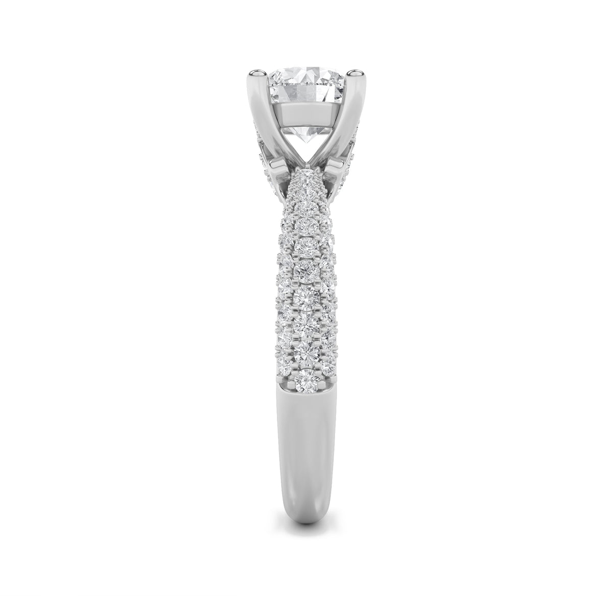 2CTW Round Lab-Grown Diamond Prong Three Row Micro Pave Engagement Ring 79 Stones