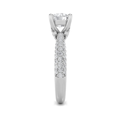 2CTW Round Lab-Grown Diamond Prong Three Row Micro Pave Engagement Ring 79 Stones