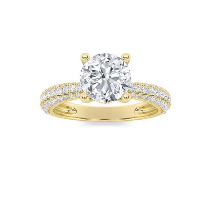 2CTW Round Lab-Grown Diamond Prong Three Row Micro Pave Engagement Ring 79 Stones