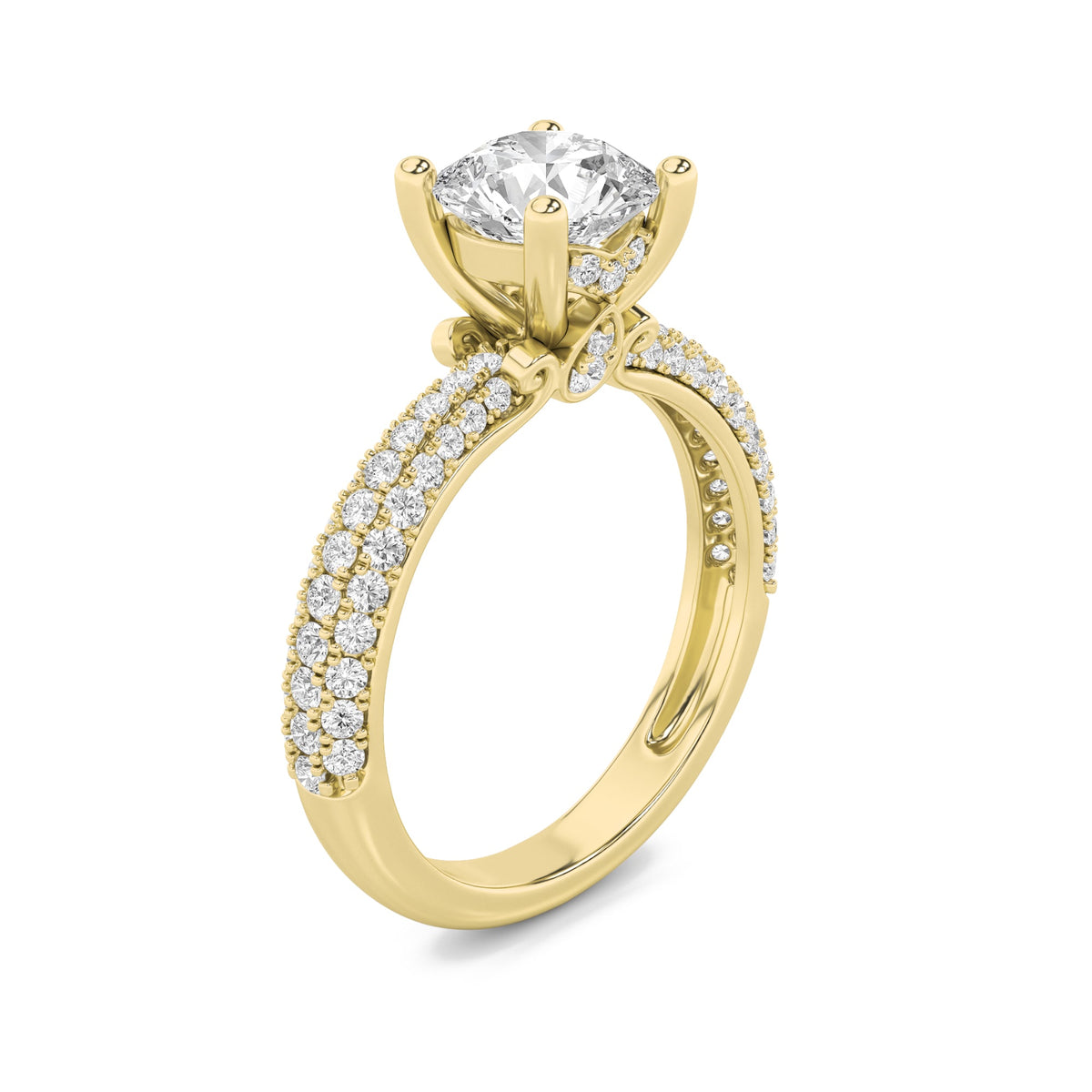 2CTW Round Lab-Grown Diamond Prong Three Row Micro Pave Engagement Ring 79 Stones