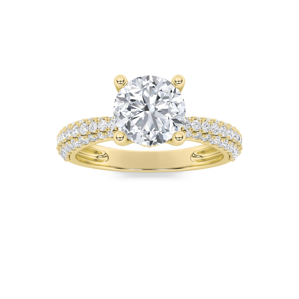 2CTW Round Lab-Grown Diamond Prong Three Row Micro Pave Engagement Ring 79 Stones