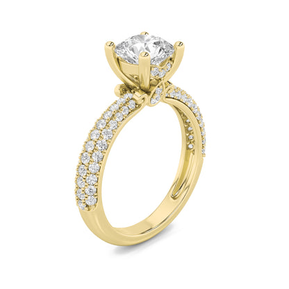 2CTW Round Lab-Grown Diamond Prong Three Row Micro Pave Engagement Ring 79 Stones