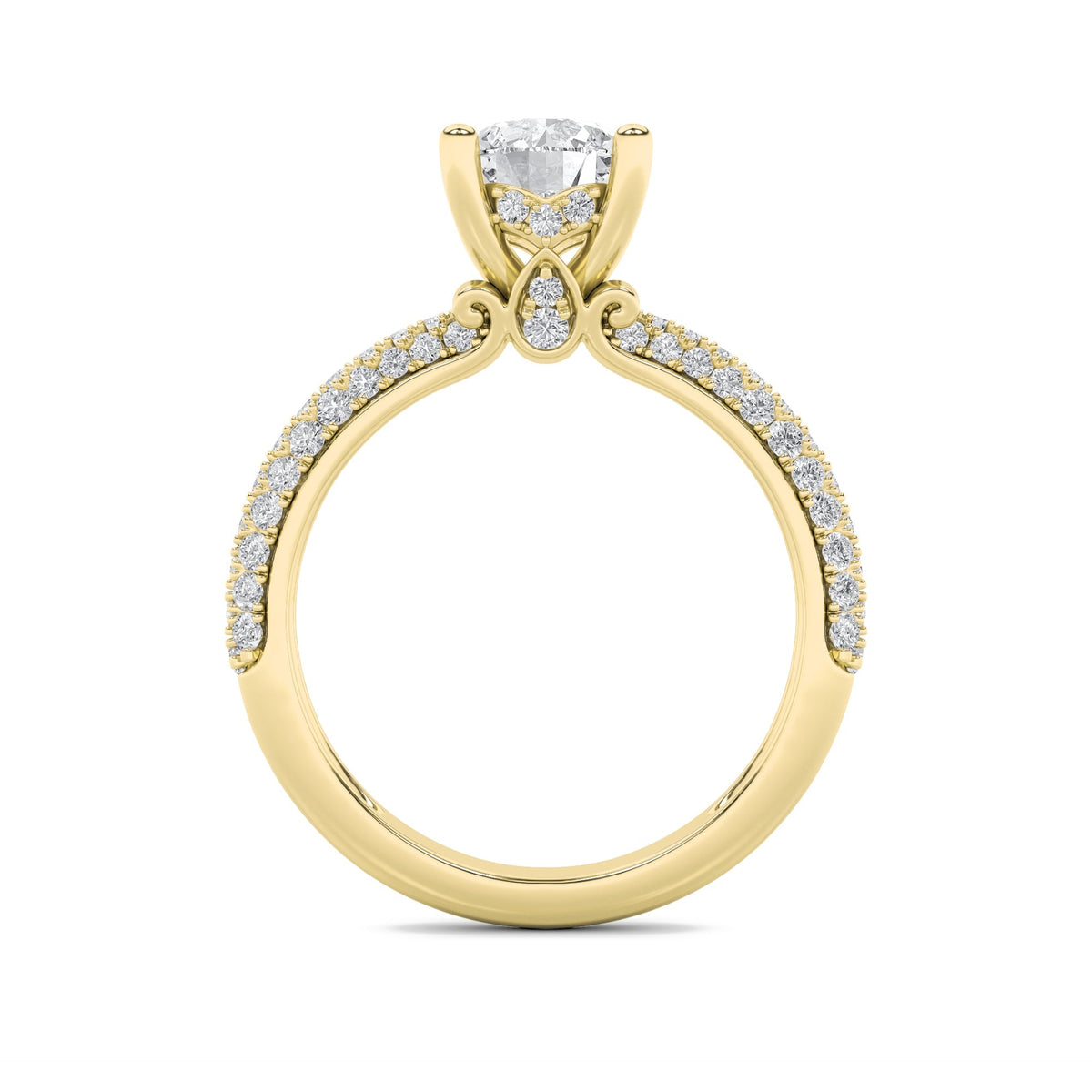 2CTW Round Lab-Grown Diamond Prong Three Row Micro Pave Engagement Ring 79 Stones