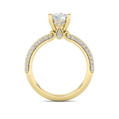 2CTW Round Lab-Grown Diamond Prong Three Row Micro Pave Engagement Ring 79 Stones