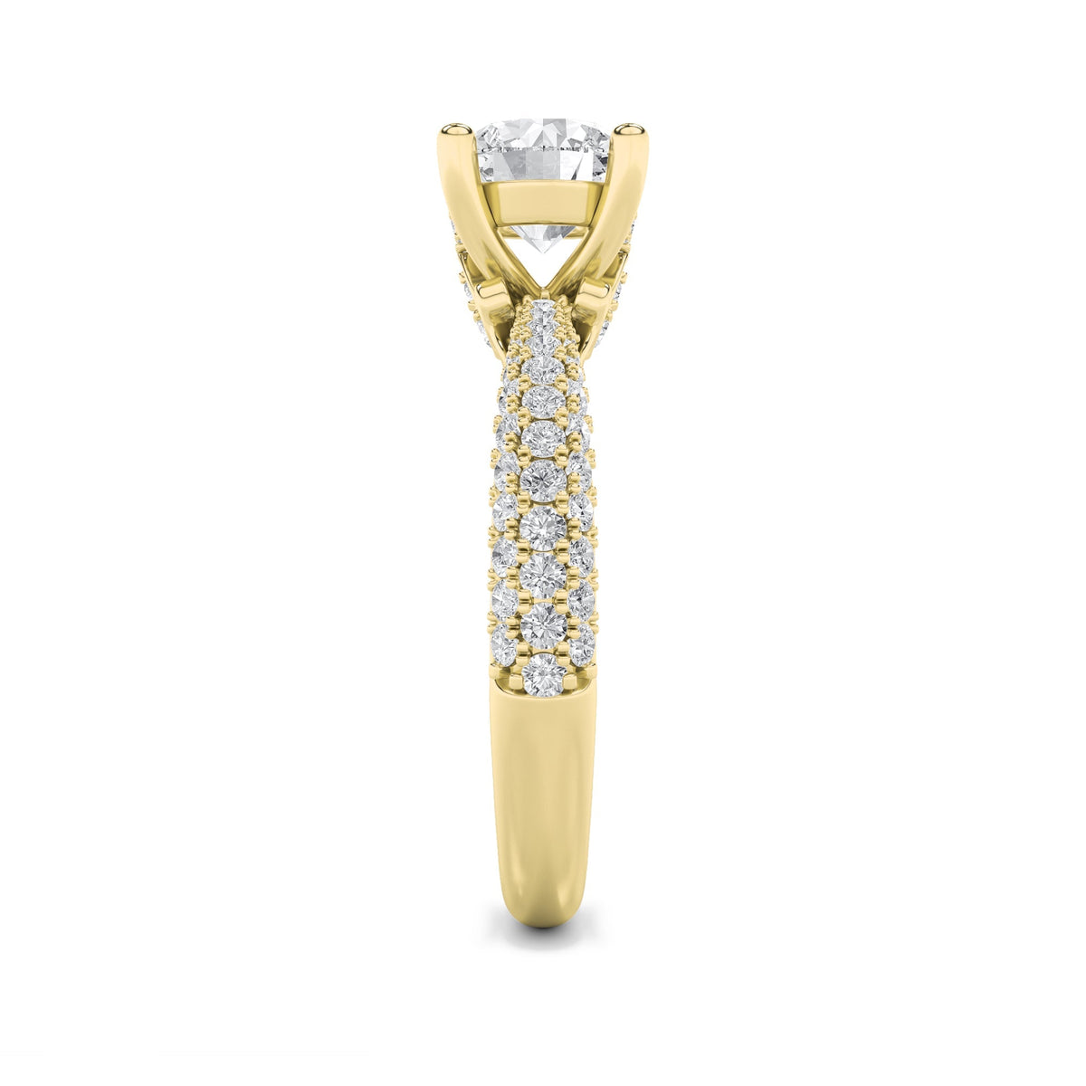 2CTW Round Lab-Grown Diamond Prong Three Row Micro Pave Engagement Ring 79 Stones