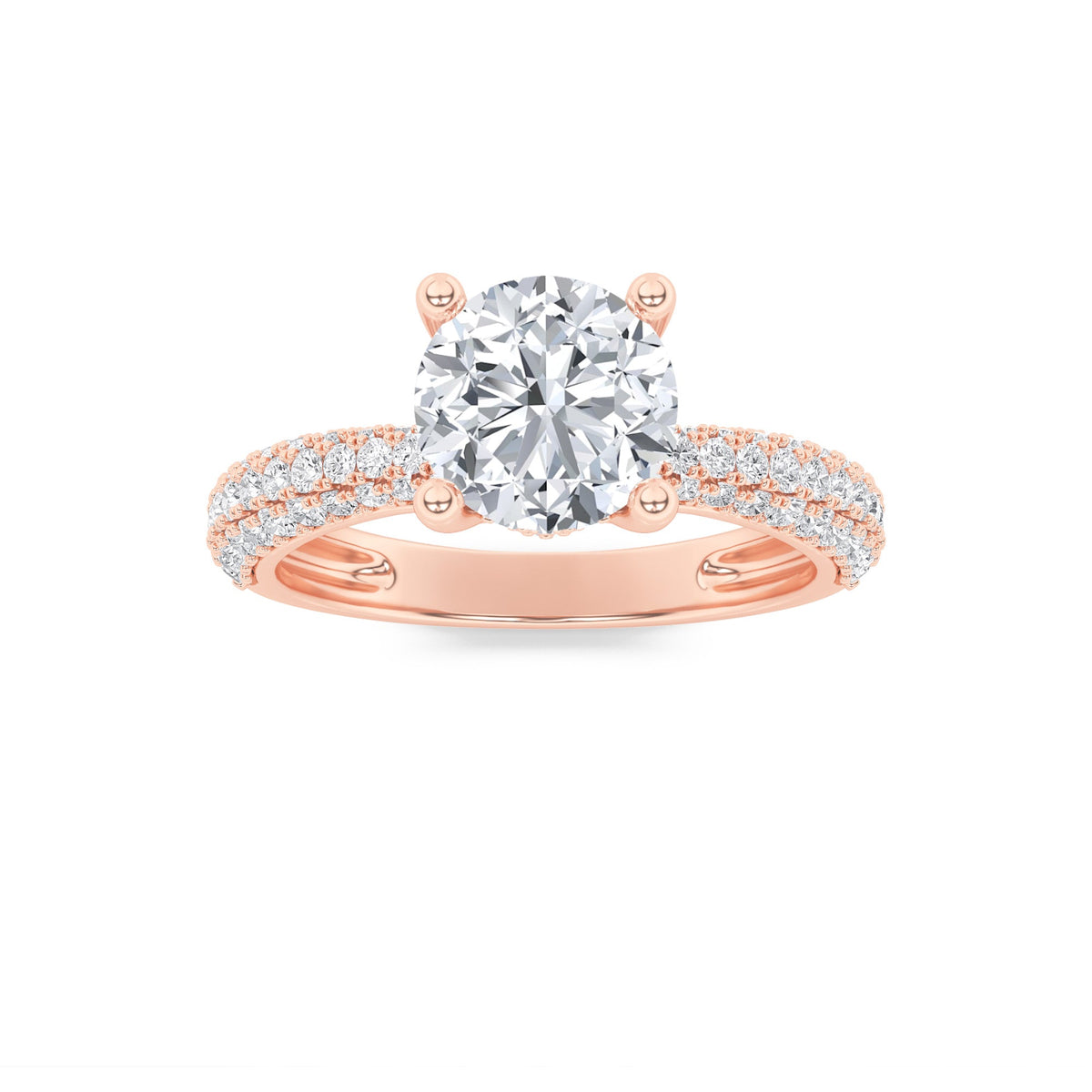 2CTW Round Lab-Grown Diamond Prong Three Row Micro Pave Engagement Ring 79 Stones
