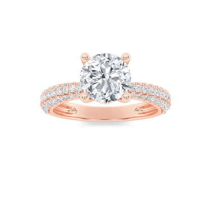 2CTW Round Lab-Grown Diamond Prong Three Row Micro Pave Engagement Ring 79 Stones