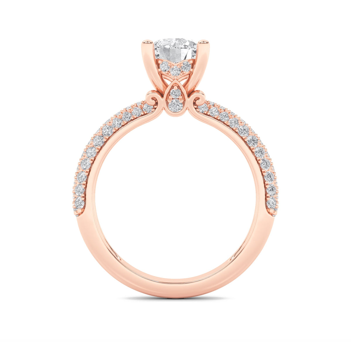 2CTW Round Lab-Grown Diamond Prong Three Row Micro Pave Engagement Ring 79 Stones