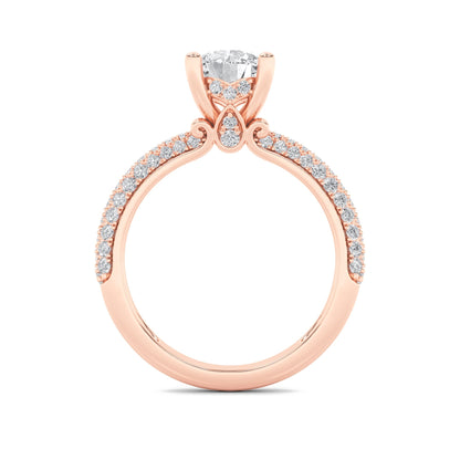 2CTW Round Lab-Grown Diamond Prong Three Row Micro Pave Engagement Ring 79 Stones