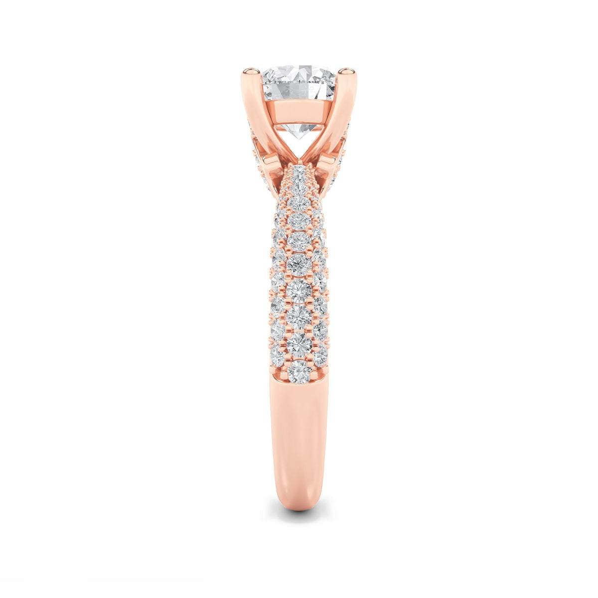 2CTW Round Lab-Grown Diamond Prong Three Row Micro Pave Engagement Ring 79 Stones