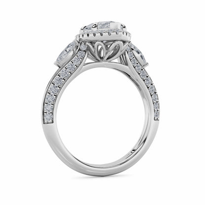 3CTW Marquise Lab-Grown Diamond Prong Three Stone Halo Engagement Ring 69 Stones