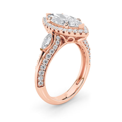 3CTW Marquise Lab-Grown Diamond Prong Three Stone Halo Engagement Ring 69 Stones