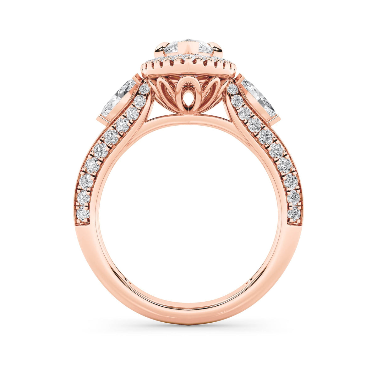3CTW Marquise Lab-Grown Diamond Prong Three Stone Halo Engagement Ring 69 Stones