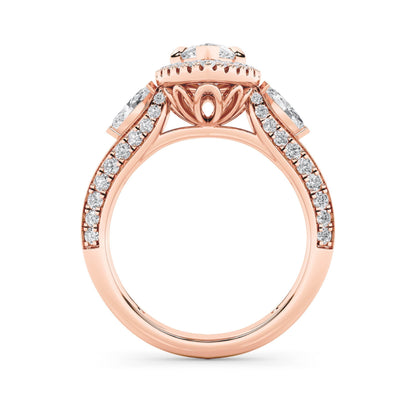 3CTW Marquise Lab-Grown Diamond Prong Three Stone Halo Engagement Ring 69 Stones