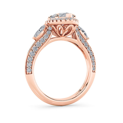 3CTW Marquise Lab-Grown Diamond Prong Three Stone Halo Engagement Ring 69 Stones