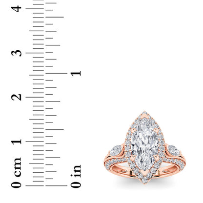 3CTW Marquise Lab-Grown Diamond Prong Three Stone Halo Engagement Ring 69 Stones