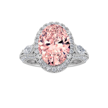 3CTW Oval Lab-Grown Diamond Prong Three Stone Halo Engagement Ring 65 Stones