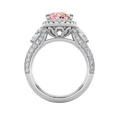 3CTW Oval Lab-Grown Diamond Prong Three Stone Halo Engagement Ring 65 Stones