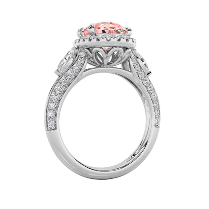 3CTW Oval Lab-Grown Diamond Prong Three Stone Halo Engagement Ring 65 Stones