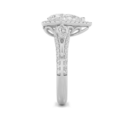 3CTW Pear Lab-Grown Diamond Prong Three Stone Halo Engagement Ring 67 Stones