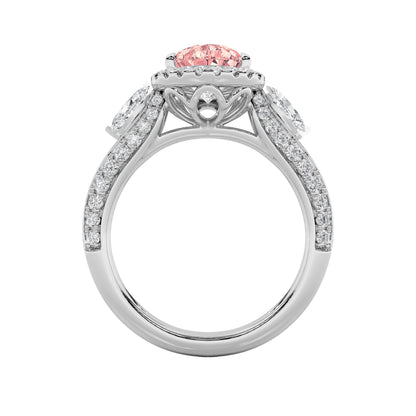 3CTW Pear Lab-Grown Diamond Prong Three Stone Halo Engagement Ring 67 Stones