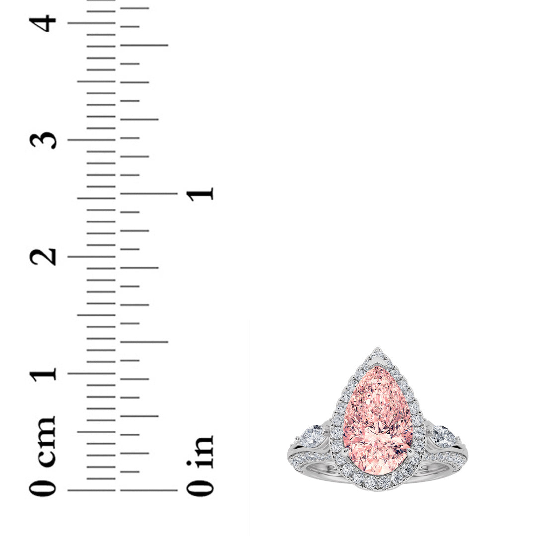 3CTW Pear Lab-Grown Diamond Prong Three Stone Halo Engagement Ring 67 Stones