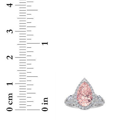 3CTW Pear Lab-Grown Diamond Prong Three Stone Halo Engagement Ring 67 Stones