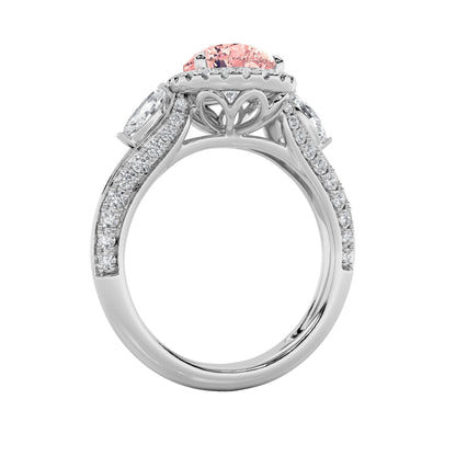 3CTW Pear Lab-Grown Diamond Prong Three Stone Halo Engagement Ring 67 Stones