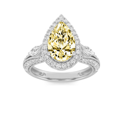3CTW Pear Lab-Grown Diamond Prong Three Stone Halo Engagement Ring 67 Stones
