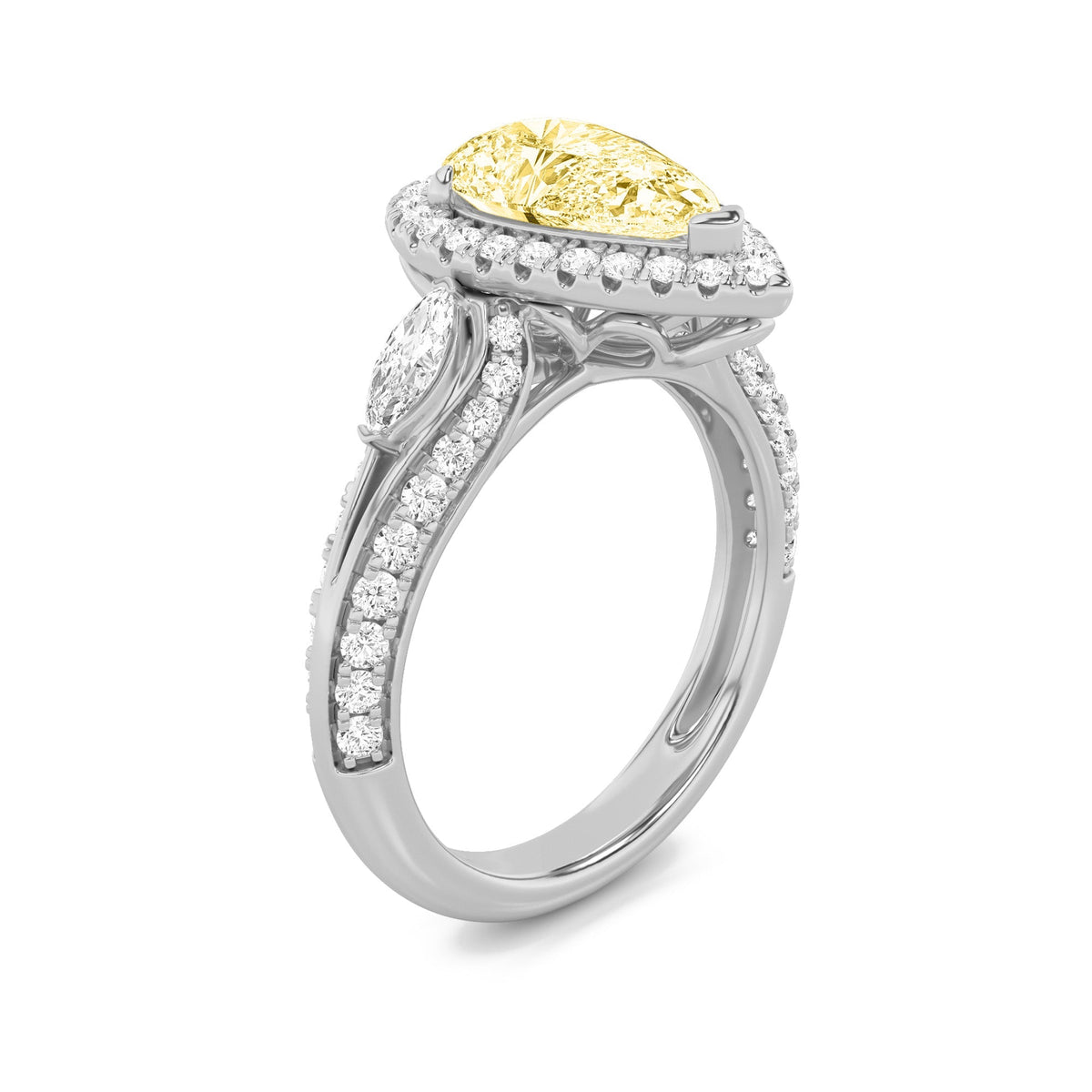 3CTW Pear Lab-Grown Diamond Prong Three Stone Halo Engagement Ring 67 Stones
