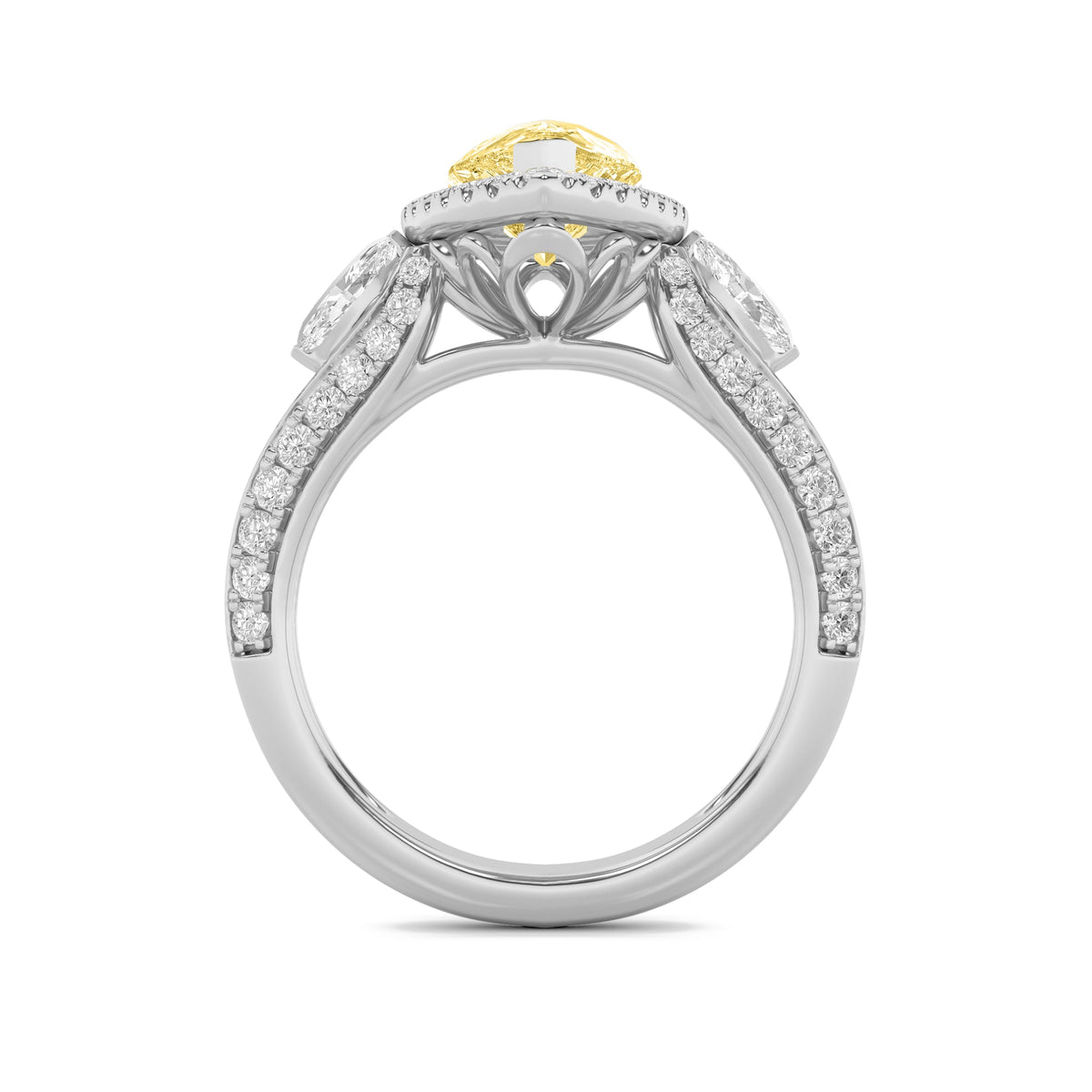 3CTW Pear Lab-Grown Diamond Prong Three Stone Halo Engagement Ring 67 Stones