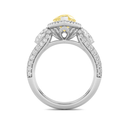 3CTW Pear Lab-Grown Diamond Prong Three Stone Halo Engagement Ring 67 Stones