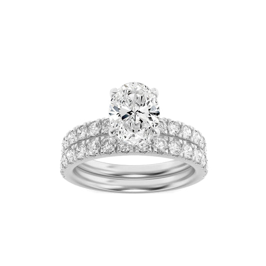 2CTW Oval Lab-Grown Diamond Prong Classic Accented Set With Band and Engagement Ring 31 Stones