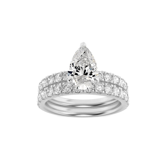 2CTW Pear Lab-Grown Diamond Prong Classic Accented Set With Band and Engagement Ring 31 Stones