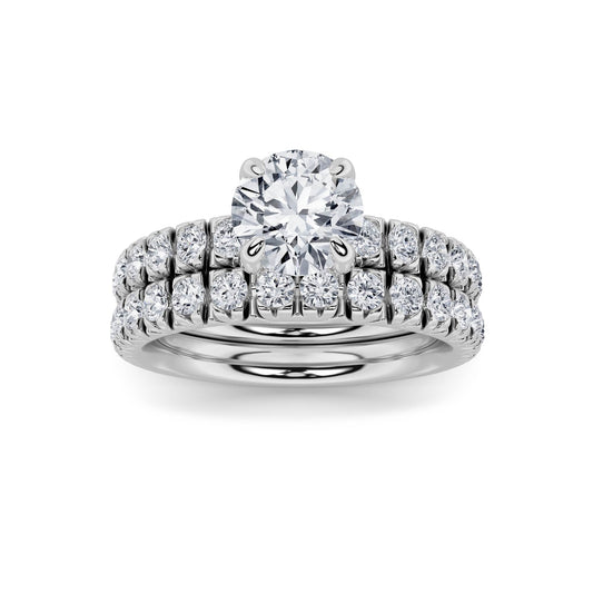 2CTW Round Lab-Grown Diamond Prong Classic Accented Set With Band and Engagement Ring 31 Stones