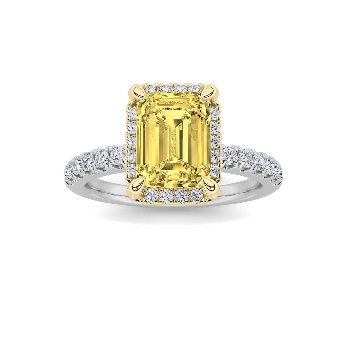 2CTW Emerald Lab-Grown Diamond Prong Halo Accented Engagement Ring 33 Stones