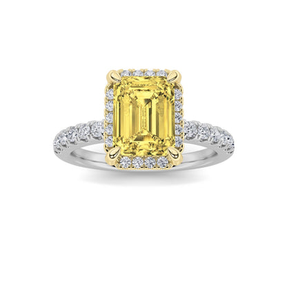 2CTW Emerald Lab-Grown Diamond Prong Halo Accented Engagement Ring 33 Stones