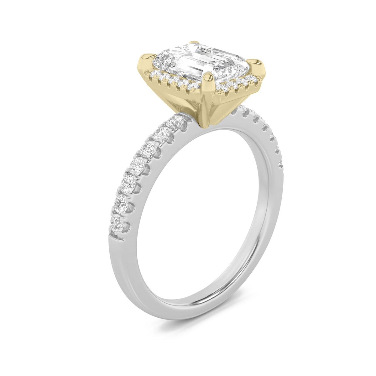 2CTW Emerald Lab-Grown Diamond Prong Halo Accented Engagement Ring 33 Stones