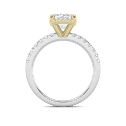 2CTW Emerald Lab-Grown Diamond Prong Halo Accented Engagement Ring 33 Stones