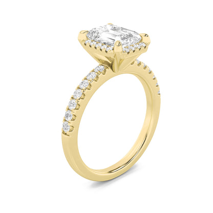 2CTW Emerald Lab-Grown Diamond Prong Halo Accented Engagement Ring 33 Stones