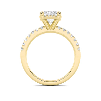 2CTW Emerald Lab-Grown Diamond Prong Halo Accented Engagement Ring 33 Stones