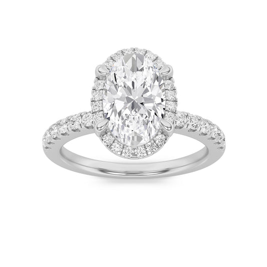 2CTW Oval Lab-Grown Diamond Prong Halo Accented Engagement Ring 33 Stones