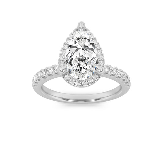2CTW Pear Lab-Grown Diamond Prong Halo Accented Engagement Ring 35 Stones